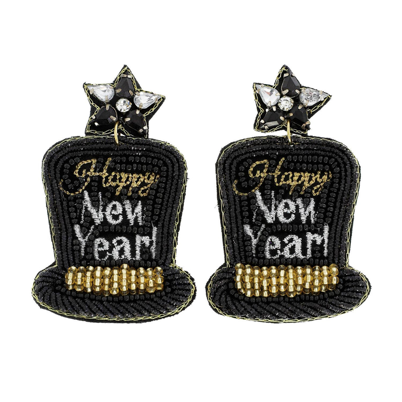 Jeweled Happy New Years Party Hat Earrings