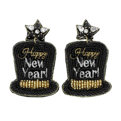 Jeweled Happy New Years Party Hat Earrings