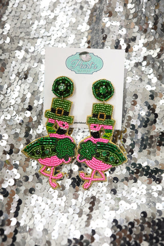 St. Patrick's Day Flamingo Beaded Earrings