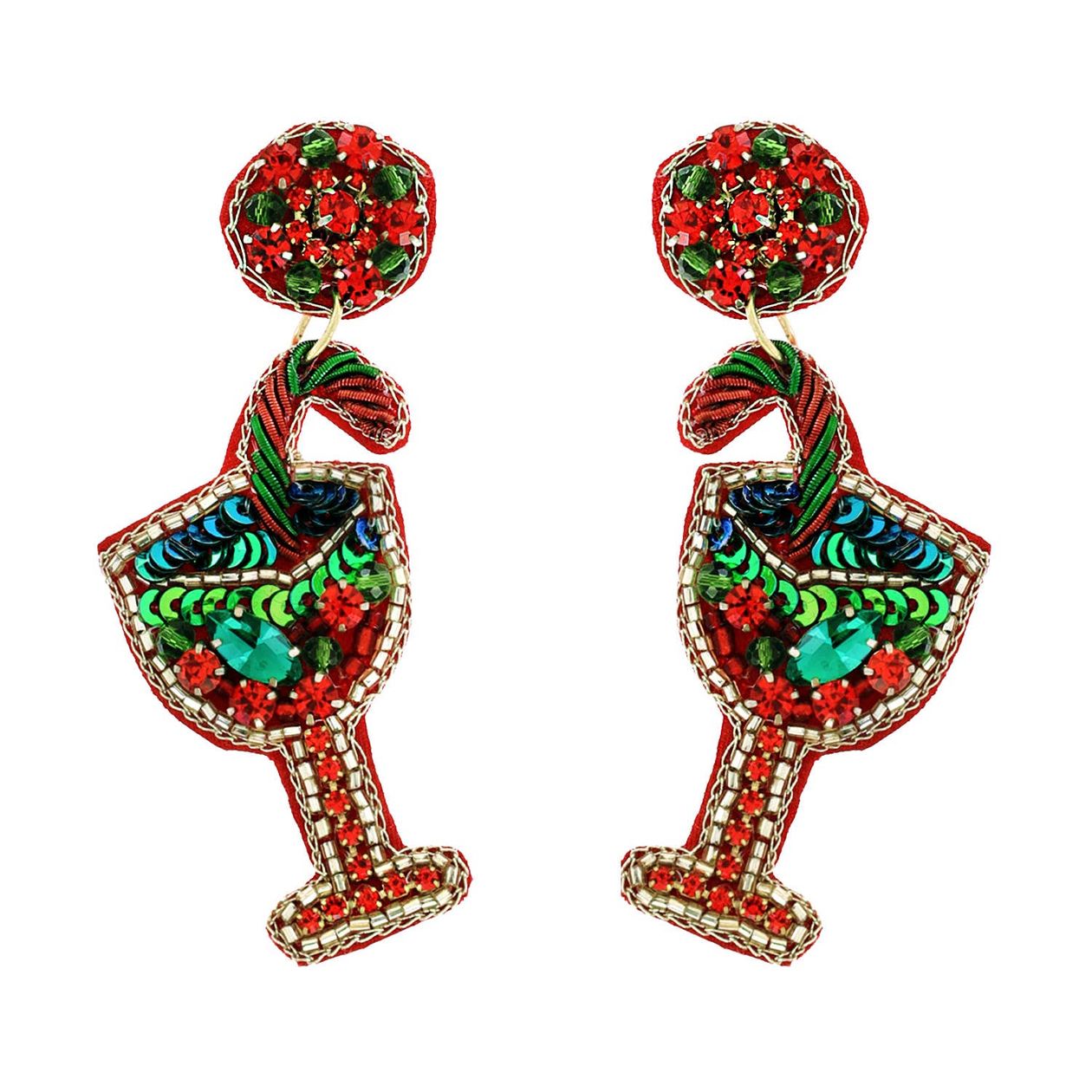 Candy Cane Christmas Cocktail Bead Earrings
