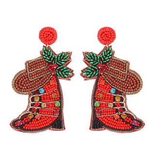Christmas Cowboy Boots Western Earrings
