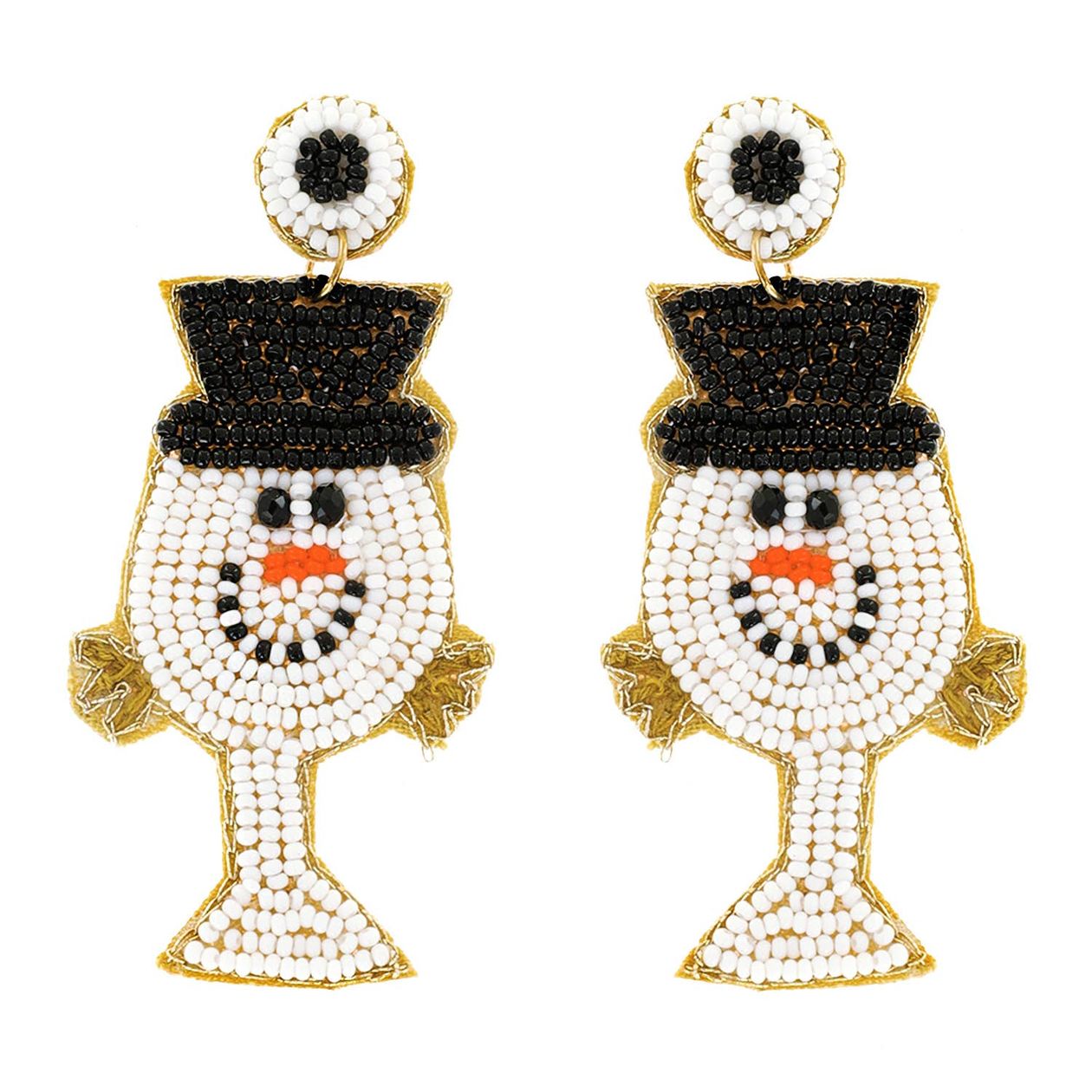 Snowman Wine Glass Beaded Embroidery Earrings