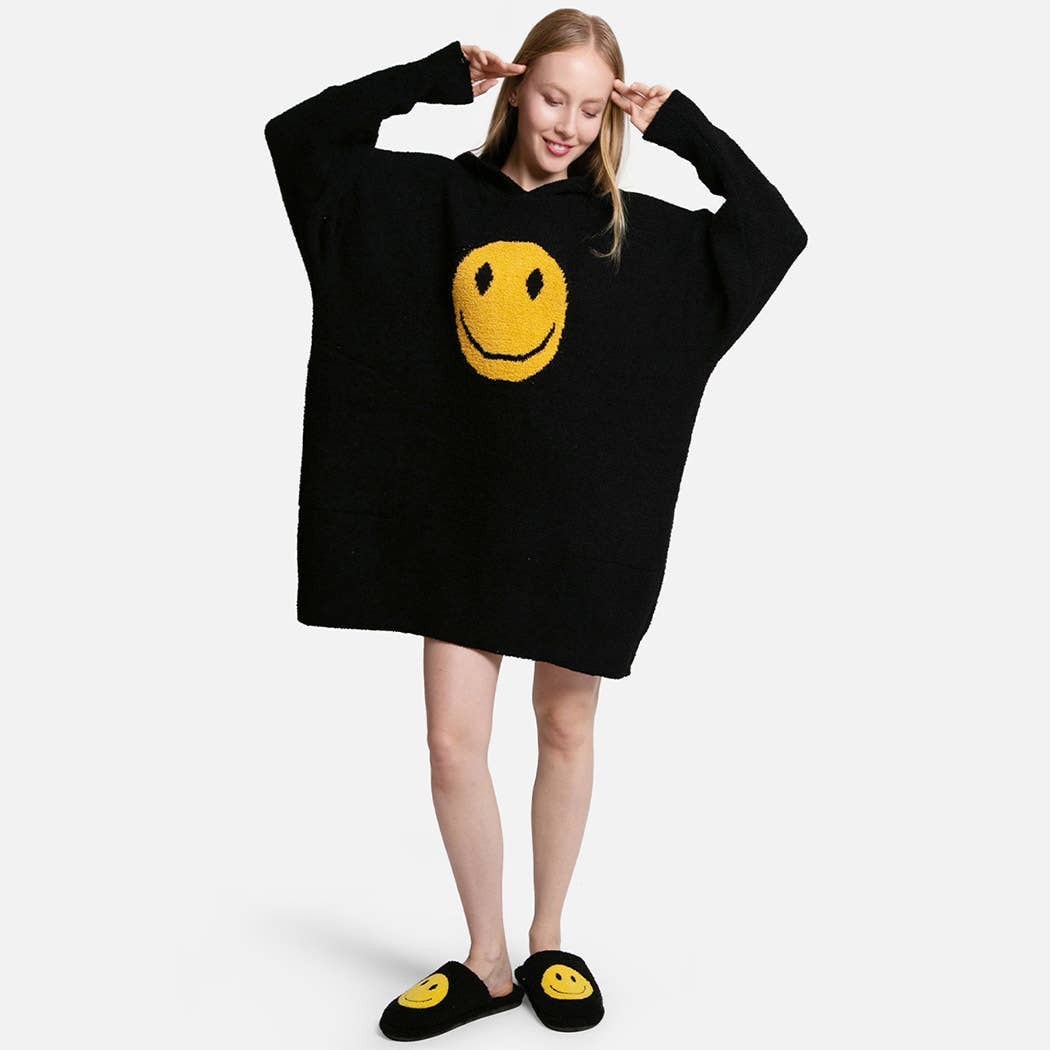 Hooded Happy Face Black Snuggie with Pocket