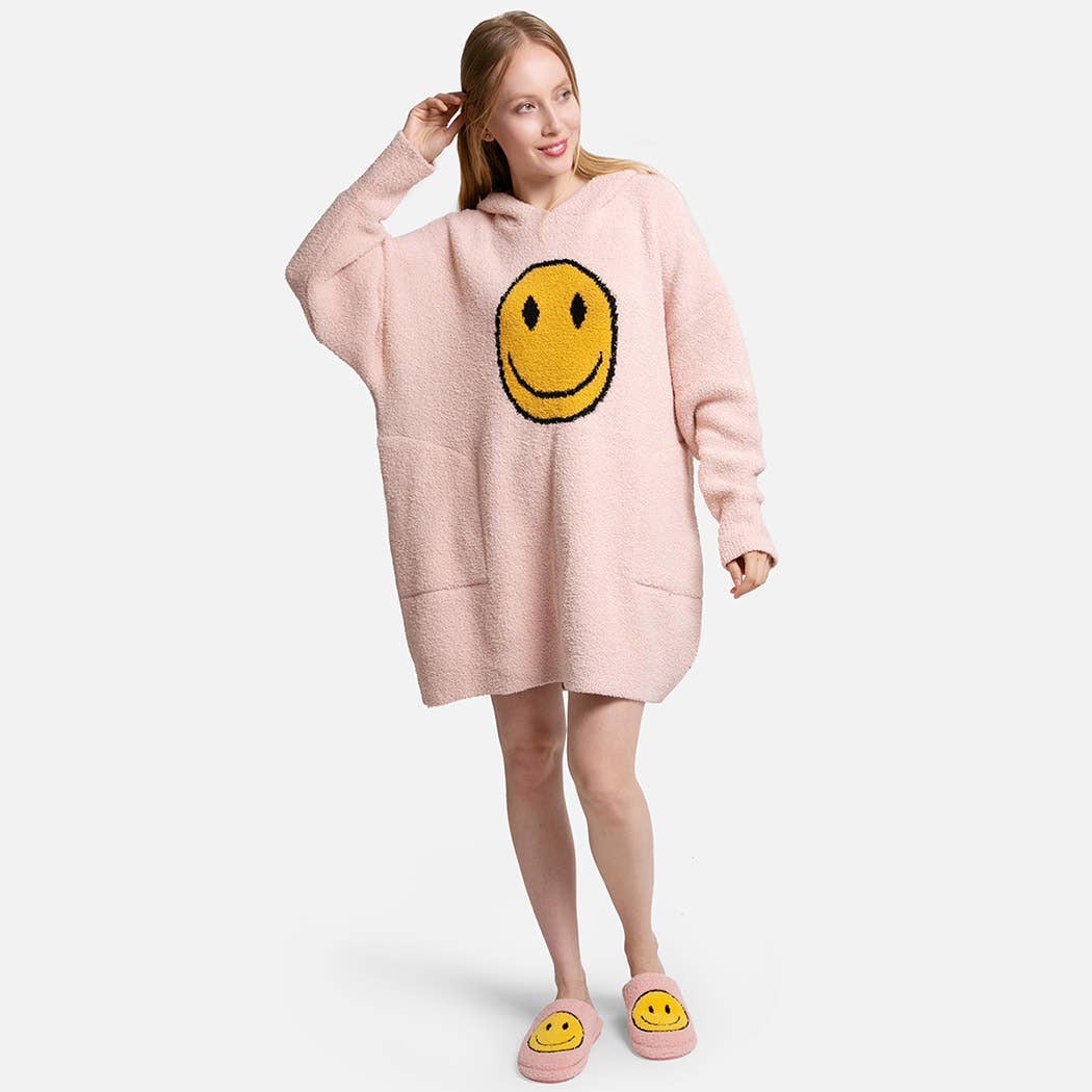 Hooded Happy Face Pink Snuggie with Pocket