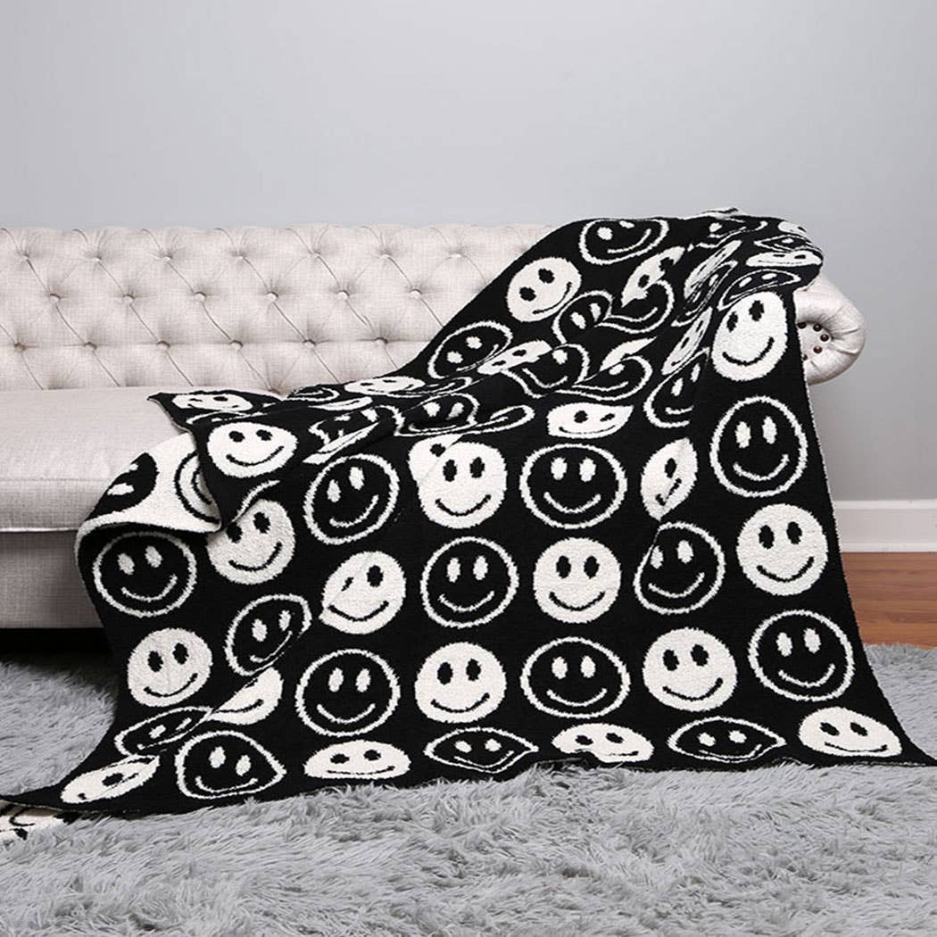 Black Happy Face Cozy Blanket