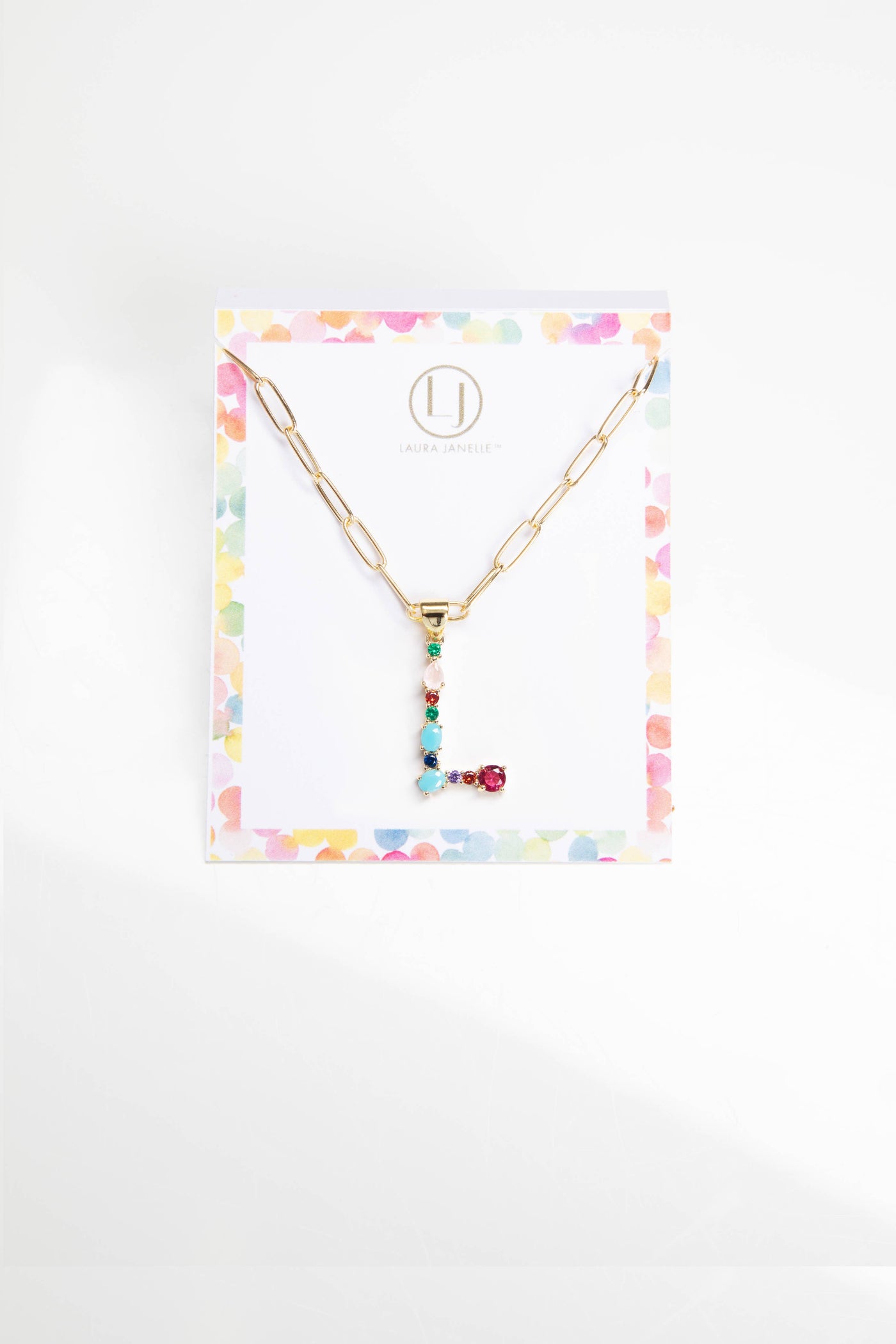 Colorful Crystals Initial Charm Necklace - L