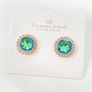 "Treasure Jewels" Blue/Green Radiance Stud Earrings