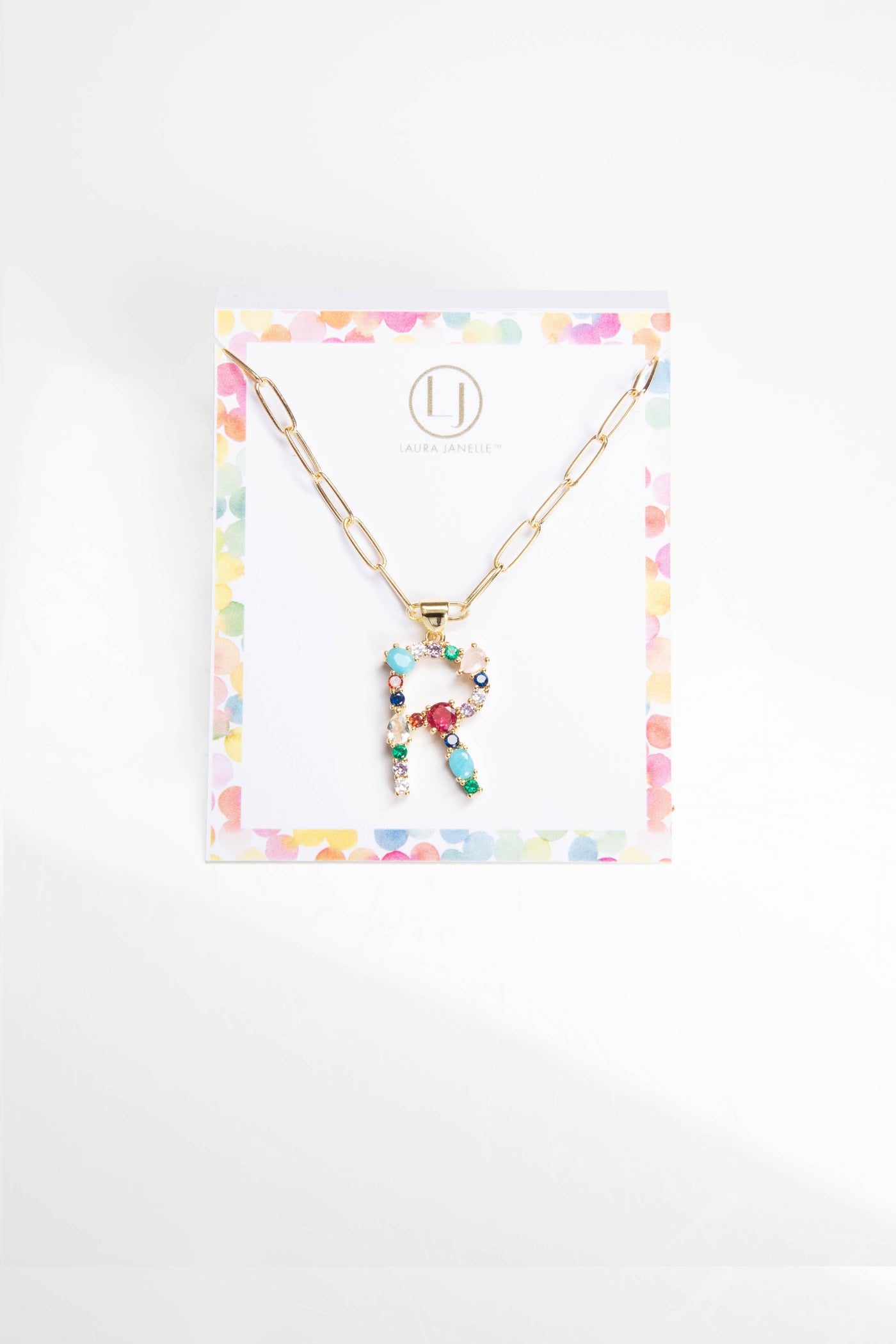 Colorful Crystals Initial Charm Necklace - R