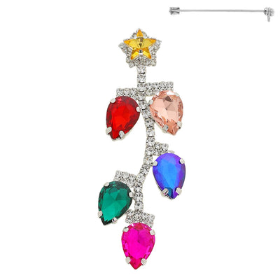 Christmas Lights Crystal Gemstone Brooch Pin: Silver