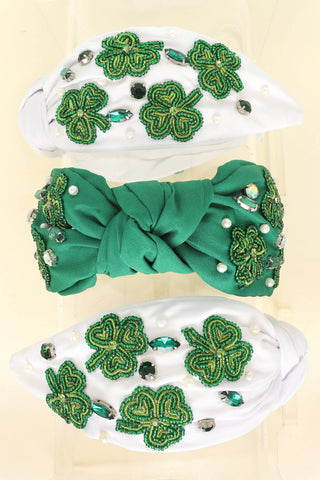 Saint Patrick's "Shamrock" Beaded Knotted Headband