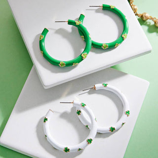 Saint Patrick's Day Shamrock Printed Hoop Earrings