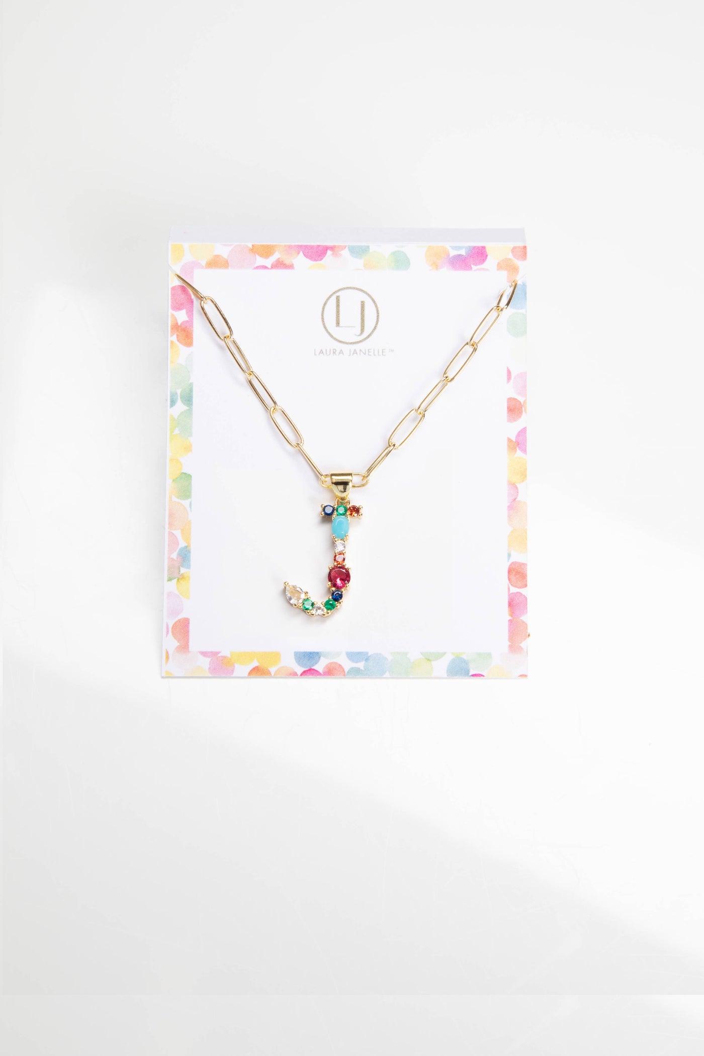 Colorful Crystals Initial Charm Necklace - J