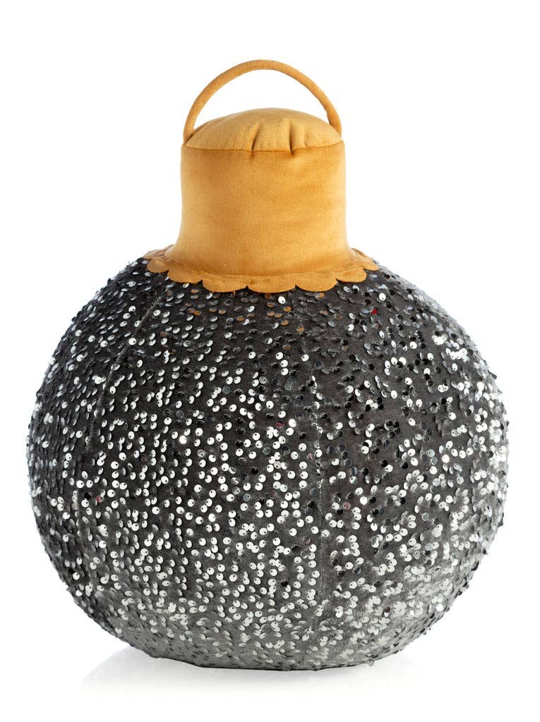 Merry Bauble Silver Sequin Large Pillow