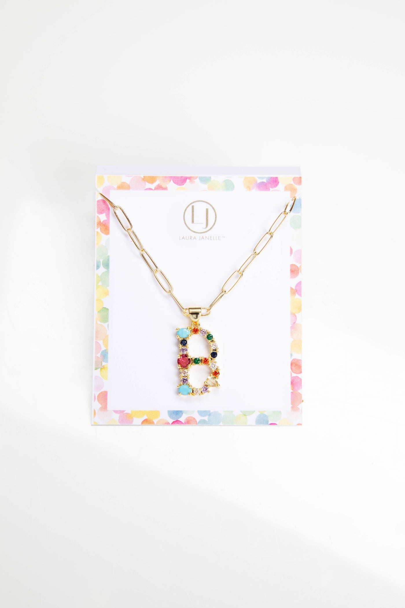 Colorful Crystals Initial Charm Necklace - B