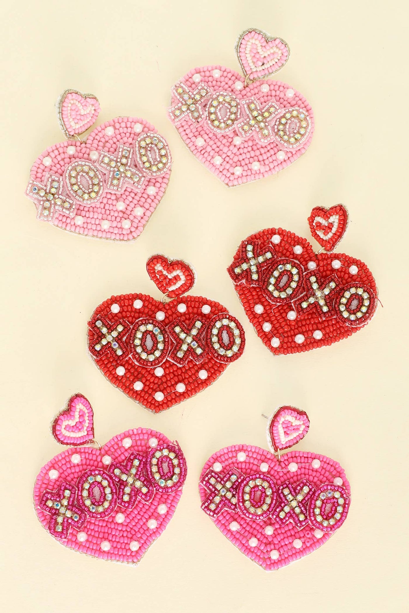 XOXO Heart Shaped Valentine Beaded Earrings