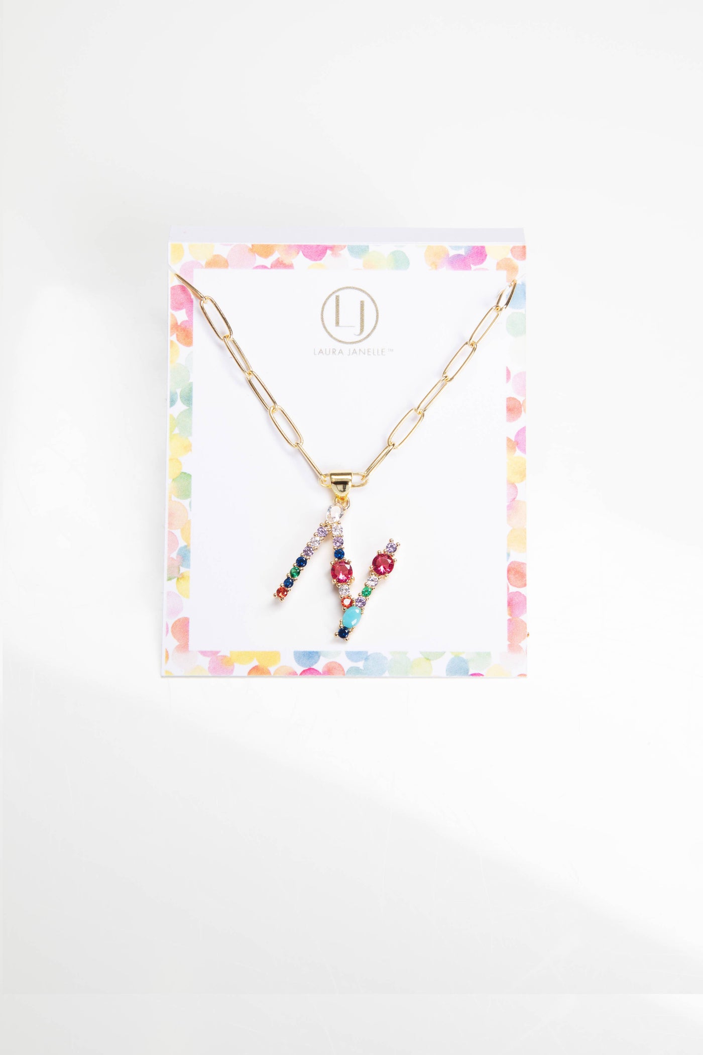 Colorful Crystals Initial Charm Necklace - N