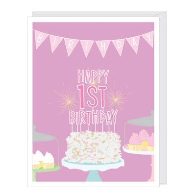 Happy First Birthday Girl Card Pink