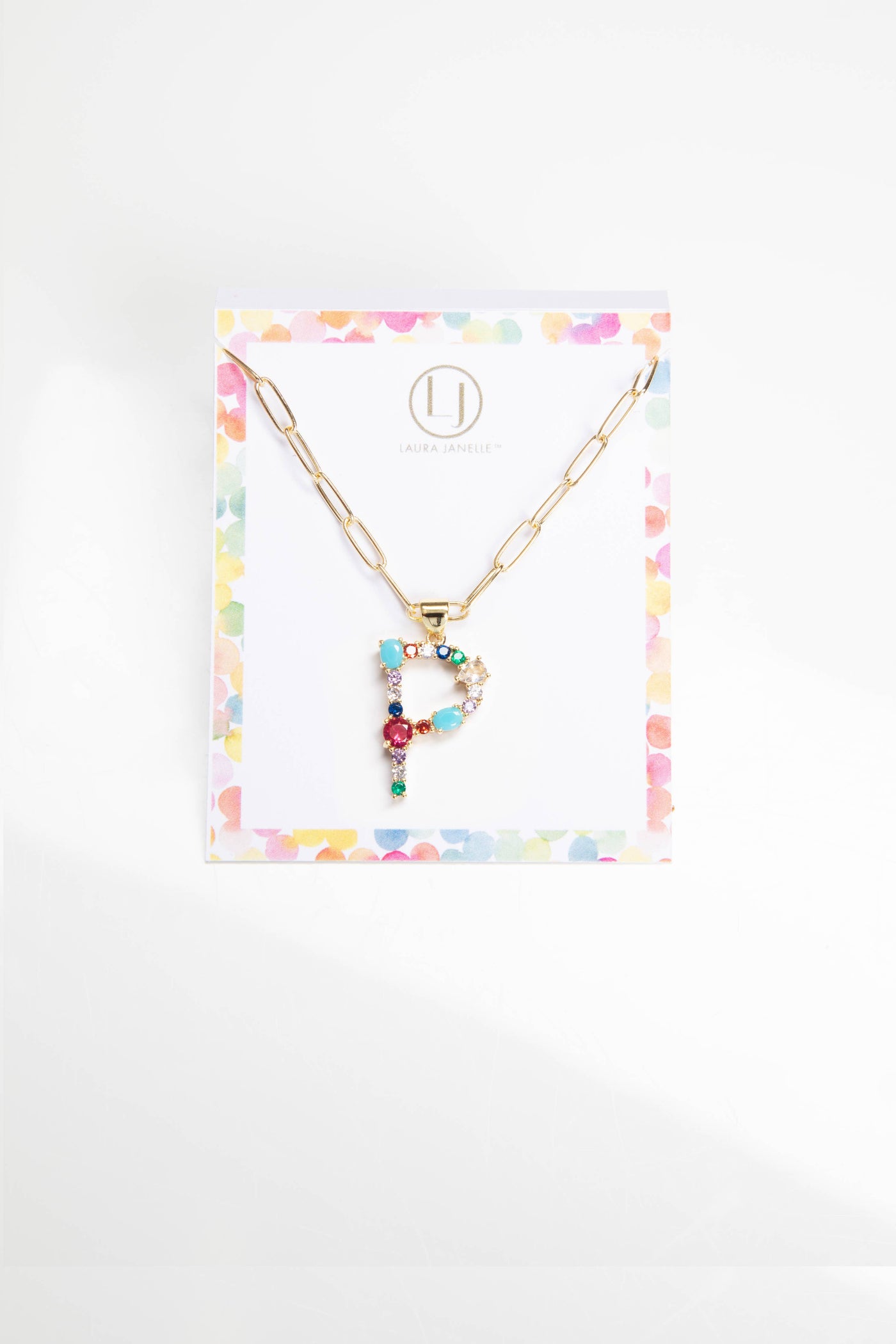 Colorful Crystals Initial Charm Necklace - P