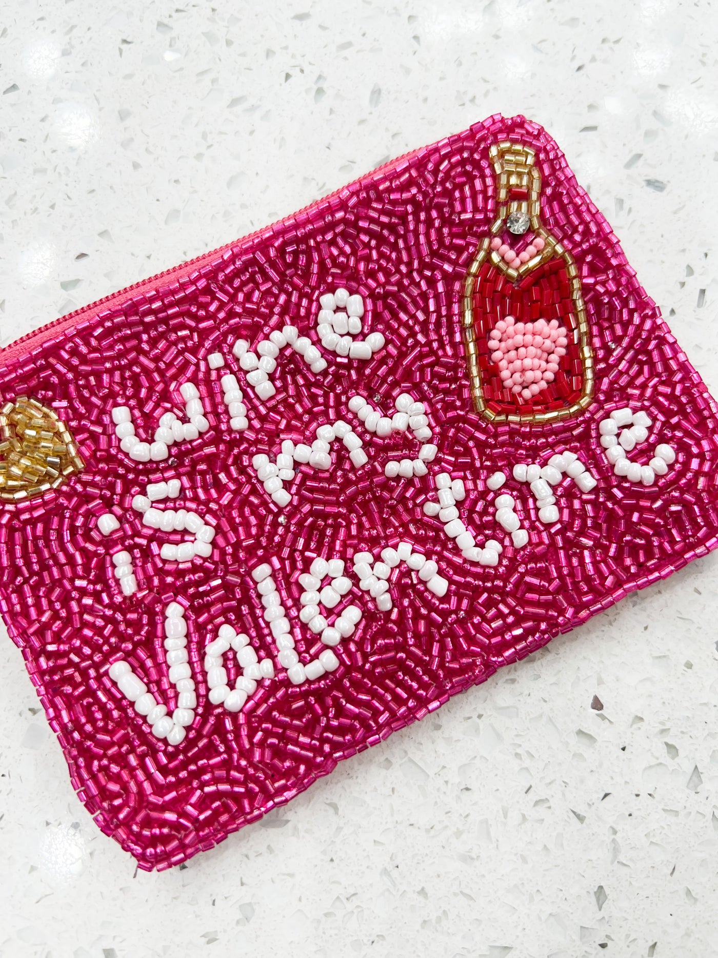 Wine Is My Valentine Beaded Coin Pouch