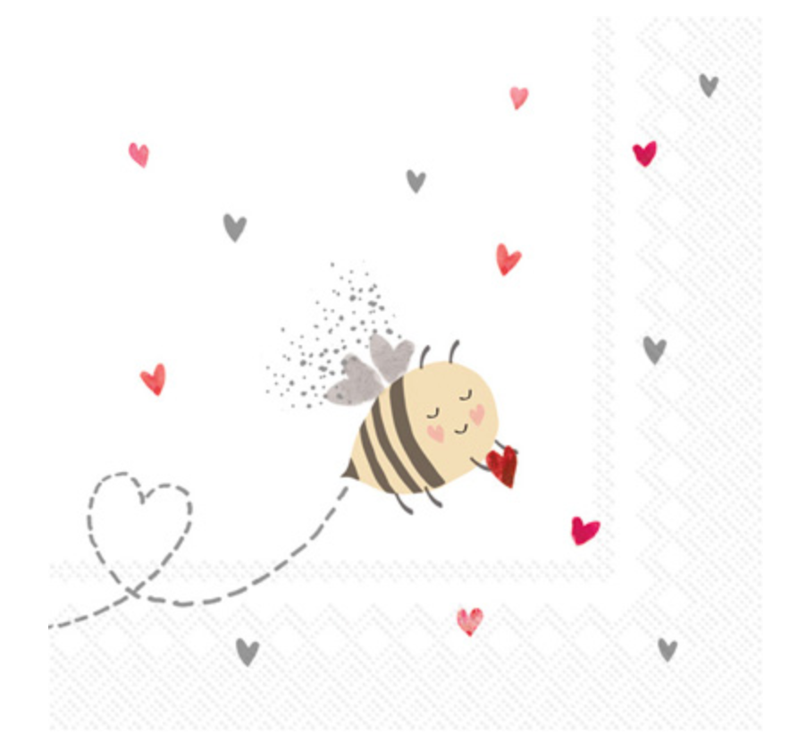 Paper Cocktail Napkins Bee My Valentine Red/Gray