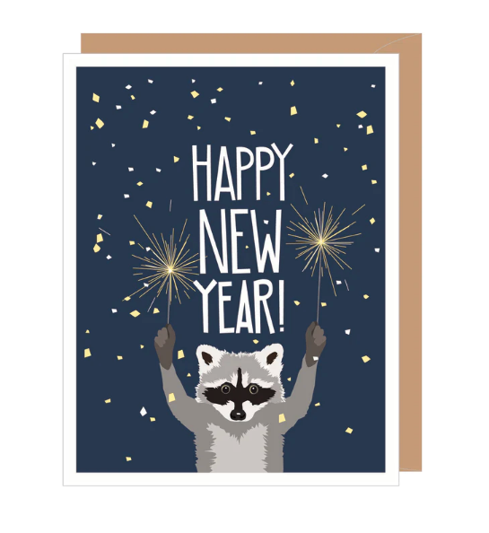 Raccoon With Sparklers New Year Card