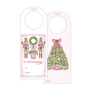 Handpainted Pink Peppermint Nutcrackers Wine Tag