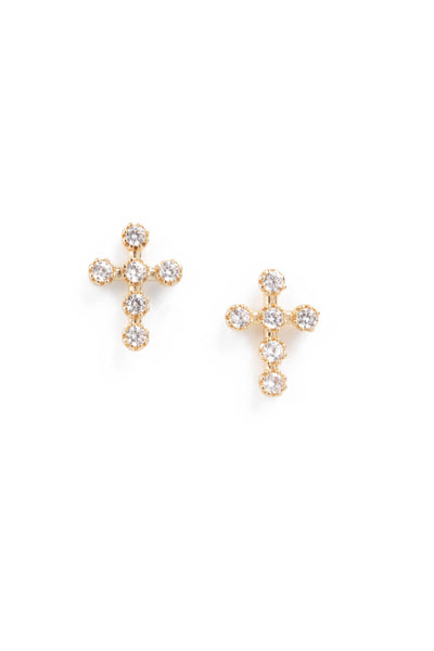 Gold Crystal Cross Stud Earringss