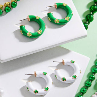 Saint Patrick's Day Shamrock Hoop Post Earrings