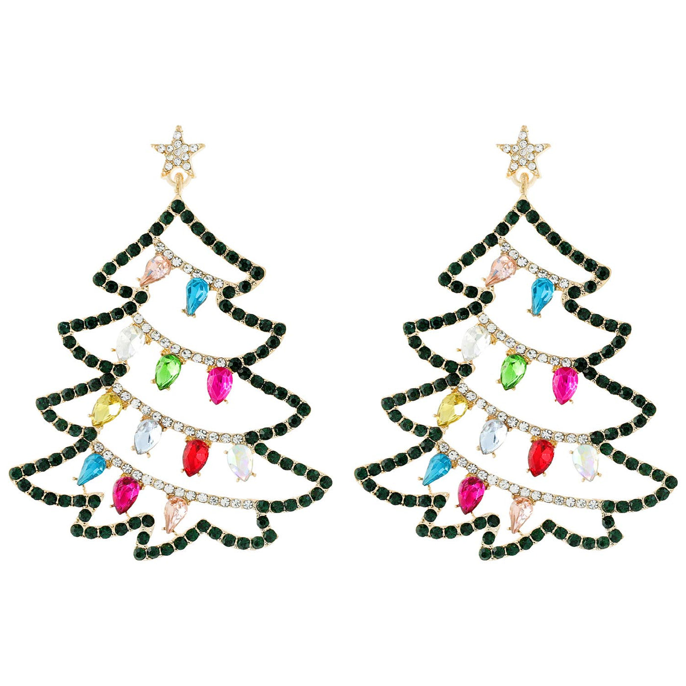 Christmas Crystal Dangle Earrings: Gold