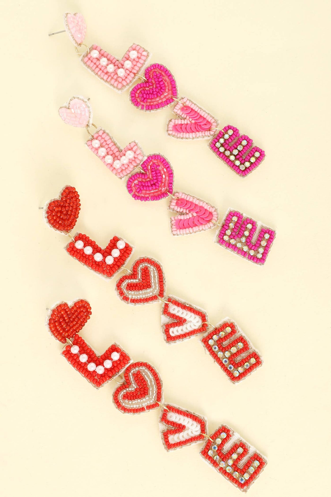 Love Valentine's Letter Jeweled Beaded Earrings
