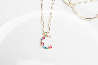 Colorful Crystals Initial Charm Necklace - C