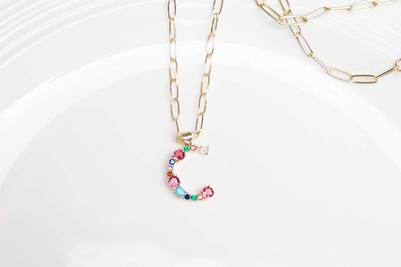 Colorful Crystals Initial Charm Necklace - C