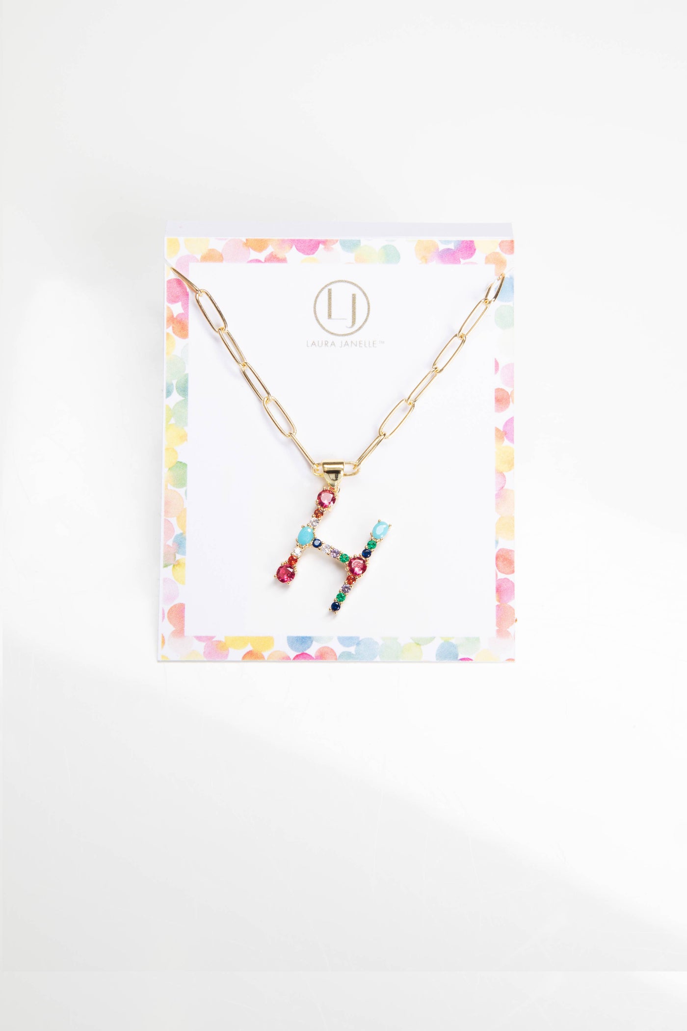 Colorful Crystals Initial Charm Necklace - H