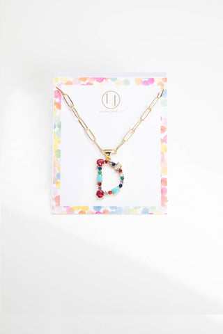 Colorful Crystals Initial Charm Necklace - D