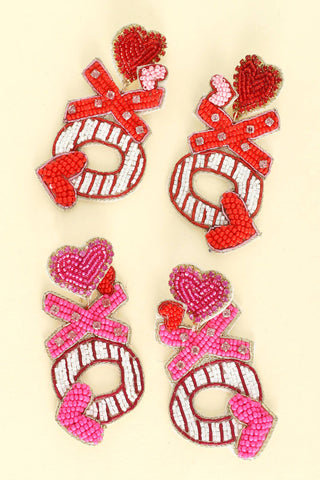 XOXO Jeweled Beaded Valentine Letter Earrings