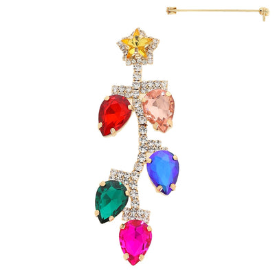 Christmas Lights Crystal Gemstone Brooch Pin: Gold
