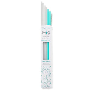 Clear & Aqua Tall Straw Set