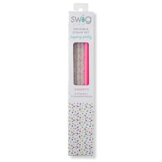 Confetti & Pink Reusable Straw Set Tall