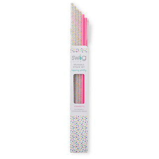 Confetti & Pink Reusable Straw Set Tall
