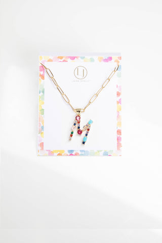 Colorful Crystals Initial Charm Necklace - M