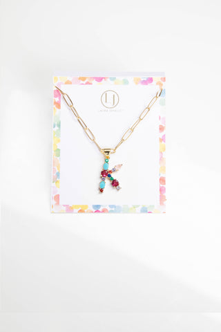 Colorful Crystals Initial Charm Necklace - K