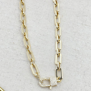 "Treasure Jewels" Pave Lock Chain - Gold