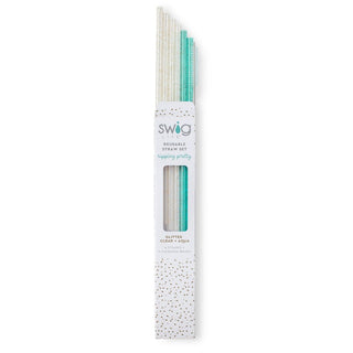 Glitter Clear & Aqua Reusable Straw Set
