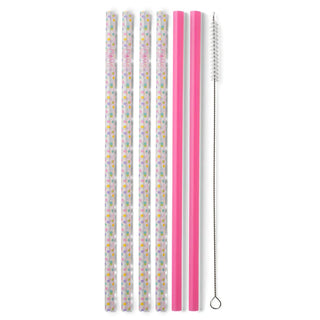 Confetti & Pink Reusable Straw Set Tall