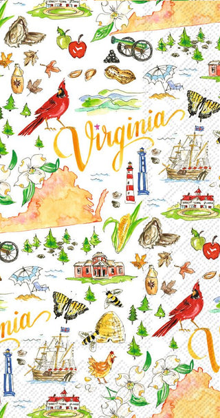 Map of Virginia guest towels with various icons and symbols.