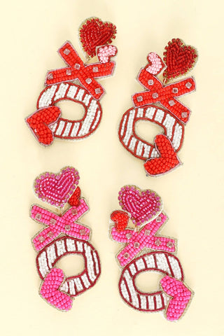 XOXO Jeweled Beaded Valentine Letter Earrings